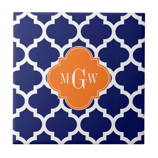 Carreau Marine Blue Wt Chevron Citrouille Quatrefoil 3 Mon (Devant)
