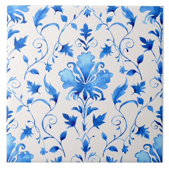 Carreau marocain bleu et blanc à quatre feuilles  (Devant)