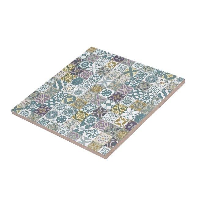 Carreau marocain - bleu pastel et or (Côté)