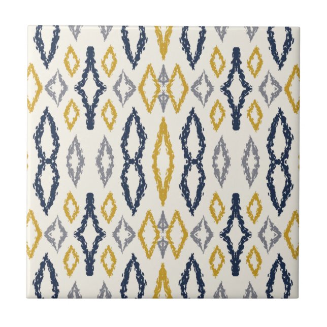 Carreau Marocain Ikat Bleu Jaune Blanc Motif (Devant)