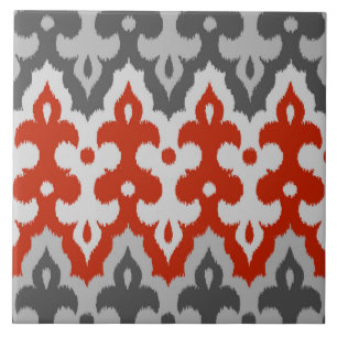 Carreau Marocain Ikat Damask, Graphite Grey et Rouge