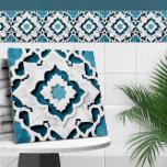 Carreau Marocain Quatrefoil Bleu et Marbre blanc<br><div class="desc">Marocain Quatrefoil Bleu et Marbre blanc</div>