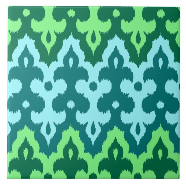 Carreau Marocaine Ikat Damask, Turquoise & Jade Green (Devant)
