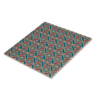 Carreau Maroon, Motif ethnique Turquoise, Fleurs, Chevrons
