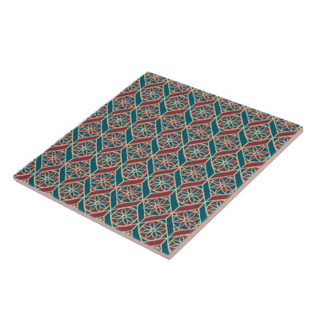 Carreau Maroon, Motif ethnique Turquoise, Fleurs, Chevrons (Côté)
