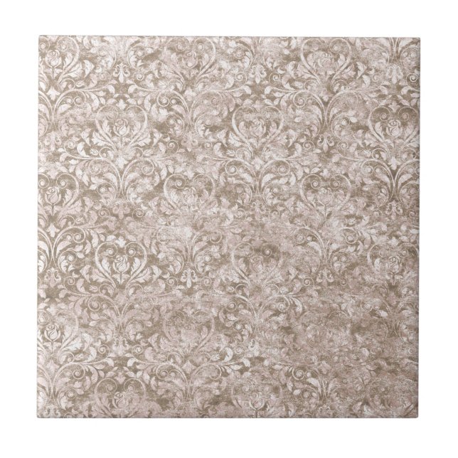 Carreau Marron Blanc Orné Tourbillon Floraison Antique Vin (Devant)