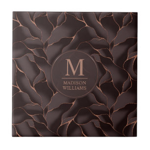 Carreau Marron Chocolat & Or Rose Motif Vague Abstrait