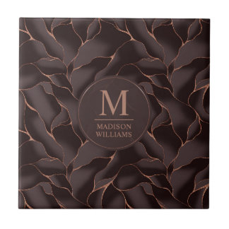 Carreau Marron Chocolat & Or Rose Motif Vague Abstrait
