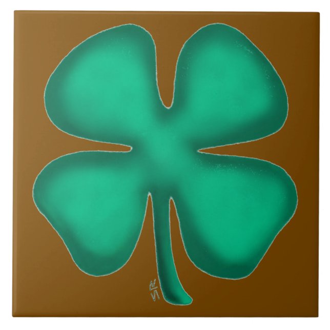 Carreau marron grand format Trèfle irlandais Lucky (Devant)
