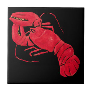 Carreau Marsden Hartley Homard Rouge Vintage sur Fond Noir