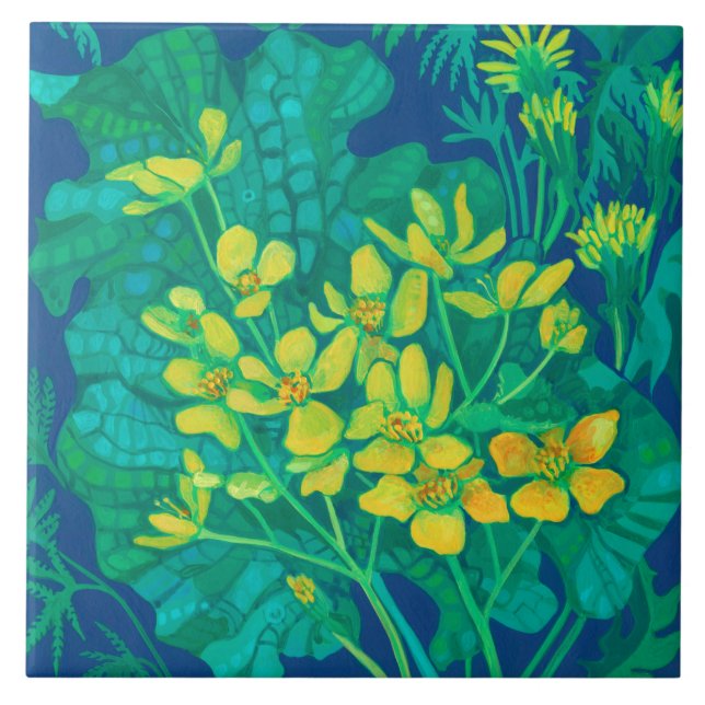 Carreau Marsh Marigold Fleurs sauvages d'été peinture flor (Devant)