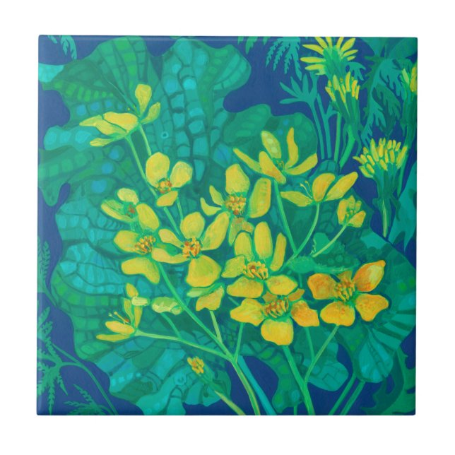 Carreau Marsh Marigold Fleurs sauvages d'été peinture flor (Devant)