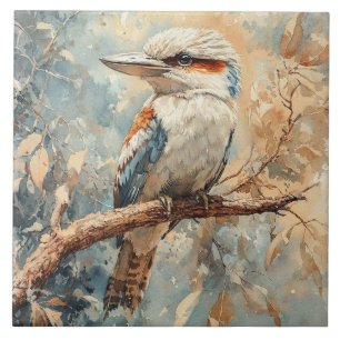 Carreau Martin-pêcheur dans un arbre aquarelle