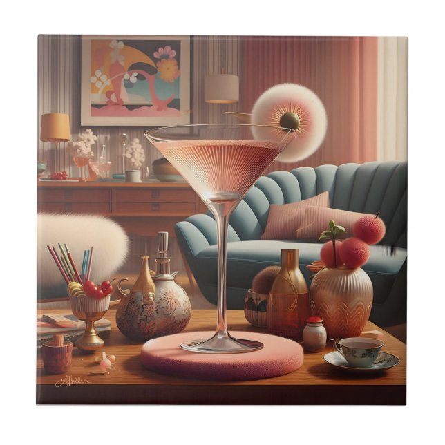 Carreau Martini Futuriste Atomique à la Fleur de Cerisier (Devant)