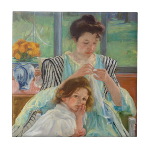 Carreau Mary Cassatt - Jeune mère coudre