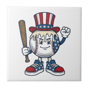 Carreau Mascotte de baseball patriotique dessin de gravure