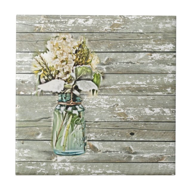 Carreau Mason jar wildflower barn wood french country (Devant)
