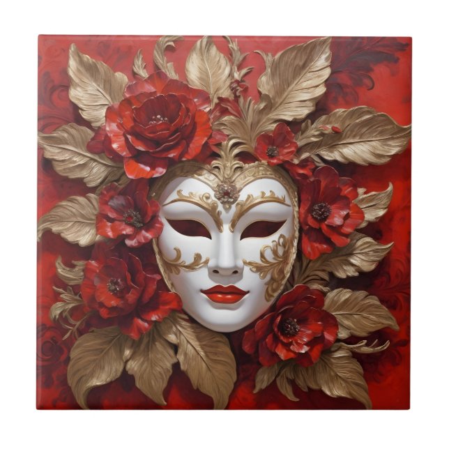 Carreau Masque carnaval rouge et or (Devant)