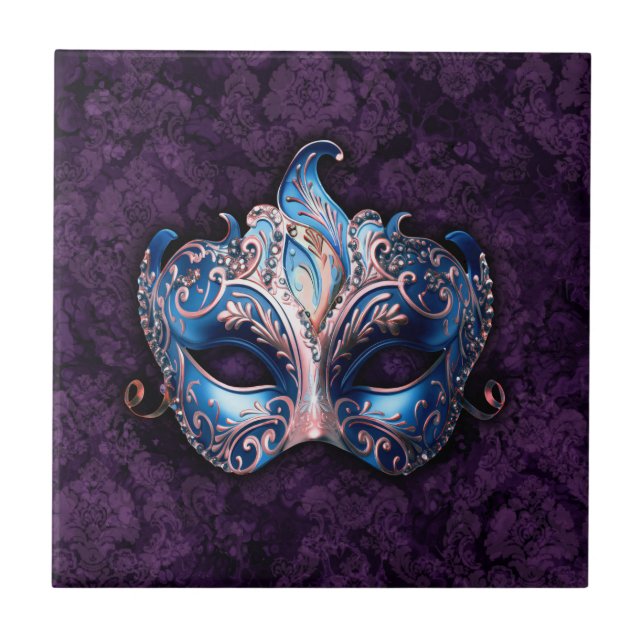 Carreau Masque de masquerade bleu élégant (Devant)