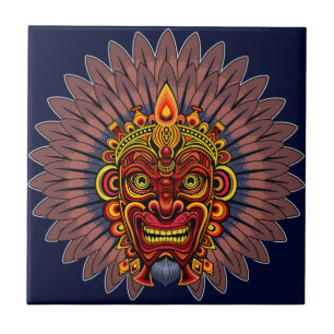 Carreau Masque rituel du roi guerrier tribal