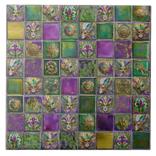 Carreau Masques Plumes Fleur de lis Carnaval de la Nouvell
