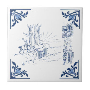 Carreau Matin vintage Envoyer Hors Delft Bleu et Blanc