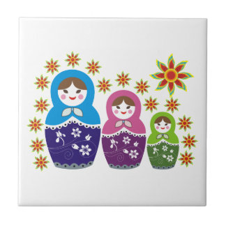 Carreau Matryoshka Poupées russes & tournesols personnalis