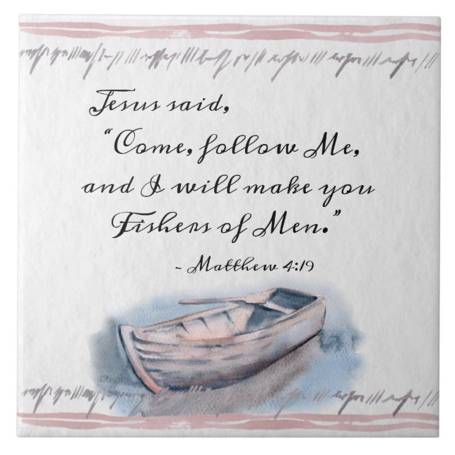 Carreau Matthieu 4:19 Jésus dit : "Viens me suivre" Bible (Devant)