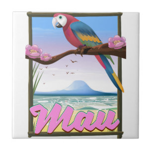Carreau Maui Hawaii perroquet affiche de voyage tropicale