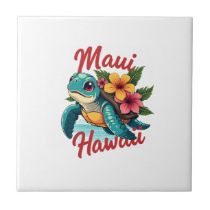 Carreau Maui Hawaii T Shirt Fille Femmes Enfants Tortue de