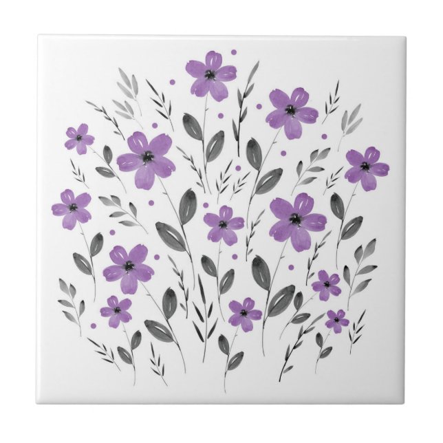 Carreau Mauve Grey Cinq Pétales Aquarelle Motif Floral (Devant)