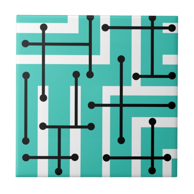 Carreau Maze d'art géométrique rétro Turquoise (Devant)