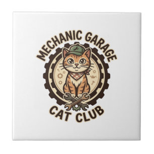 Carreau Mécanicien Garage Chat POD Vector Art - Mécanicien