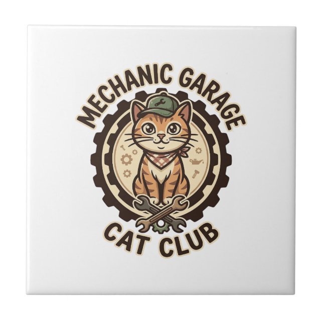 Carreau Mécanicien Garage Chat POD Vector Art - Mécanicien (Devant)