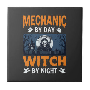 Carreau Mécanicien Halloween de Jour Sorcière de Nuit
