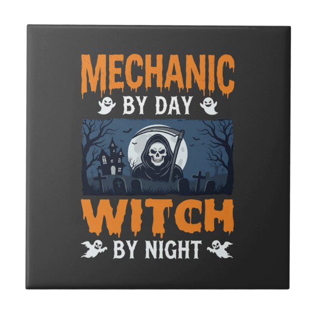 Carreau Mécanicien Halloween de Jour Sorcière de Nuit (Devant)
