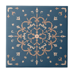 Carreau Médaillon Bleu Méditerranéen de luxe & Tan Motif
