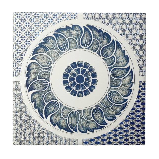Carreau Médaillon Chinois : Chinoiserie Bleu Indigo (Devant)