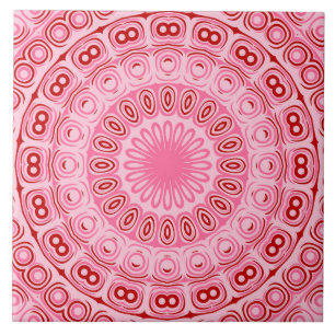 Carreau Médaillon de kaléidoscope rose et rouge Mandala
