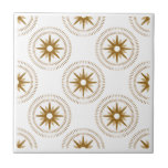 Carreau Médaillon de Starburst Or vintage<br><div class="desc">Motif d'inspiration géométrique moderne du milieu du siècle de vintages étoiles dorées, chacune centrée dans un médaillon brillant gratuit; une touche moderne sur un design rétro. Design moderne simple et épuré dans une palette de couleurs dorées et blanches. Créez votre propre motif personnalisé en téléchargeant une nouvelle image, ou utilisez...</div>