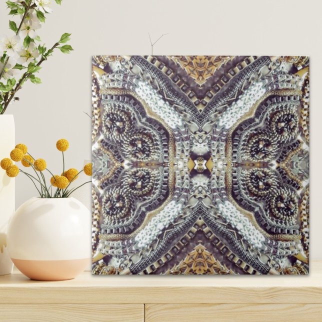 Carreau Médaillon d'or gris kaléidoscopique (Kaleidoscopic grey Gold Medallion steampunk gears Tile)