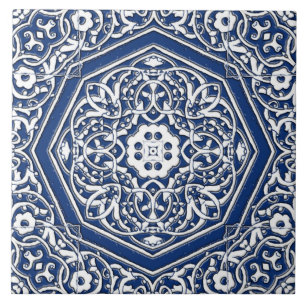 Carreau Médaillon en Motif de tuiles persanes - Bleu et bl
