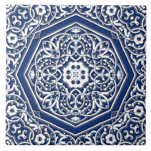 Carreau Médaillon en Motif de tuiles persanes - Bleu et bl (Devant)