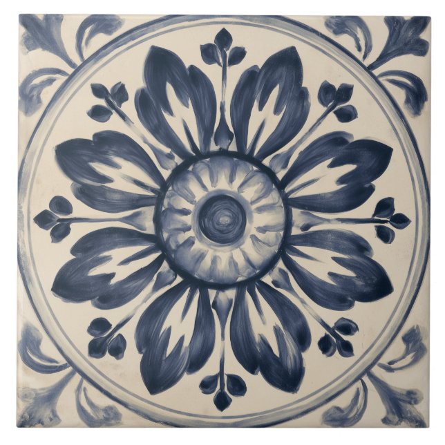 Carreau Médaillon Floral Indigo (Devant)