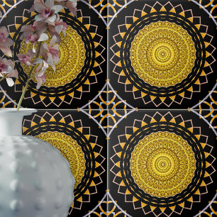 Carreau Médaillon Oriental Chic Gold et Black Luxuriant