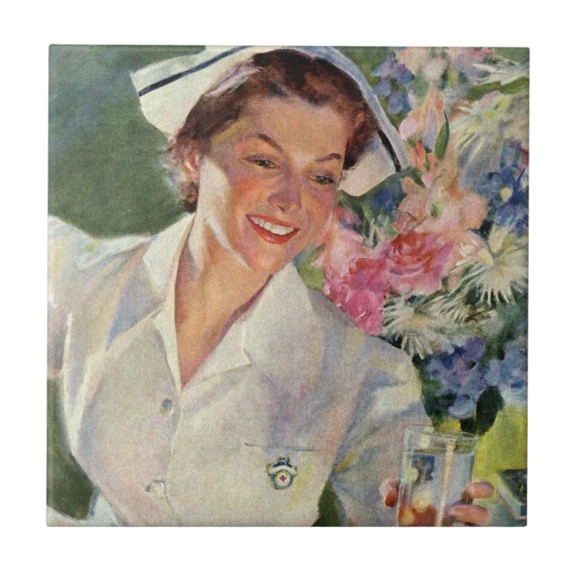 Carreau Médecine Vintage, Infirmière heureuse en uniforme (Devant)