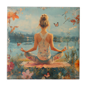 Carreau Méditation de Prairie de Coucher de Soleil avec Pa