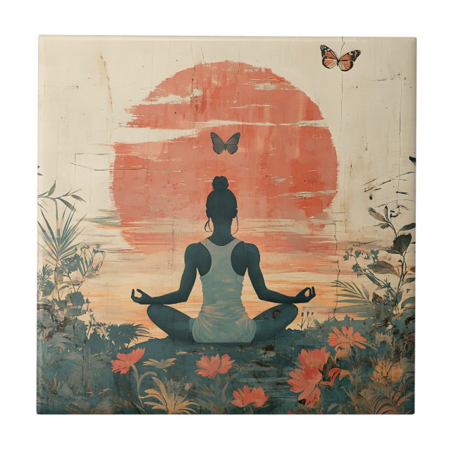 Carreau Méditation de Prairie de Coucher de Soleil avec Pa (Devant)