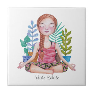 Carreau Méditer la fille avec les Plantes