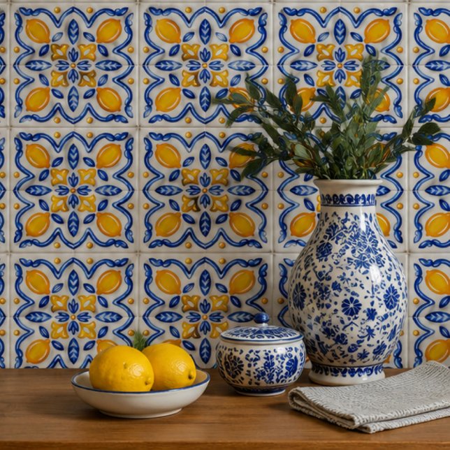 Carreau Mediterranean Lemon Blossom Ceramic Hand Painted  (Créateur téléchargé)